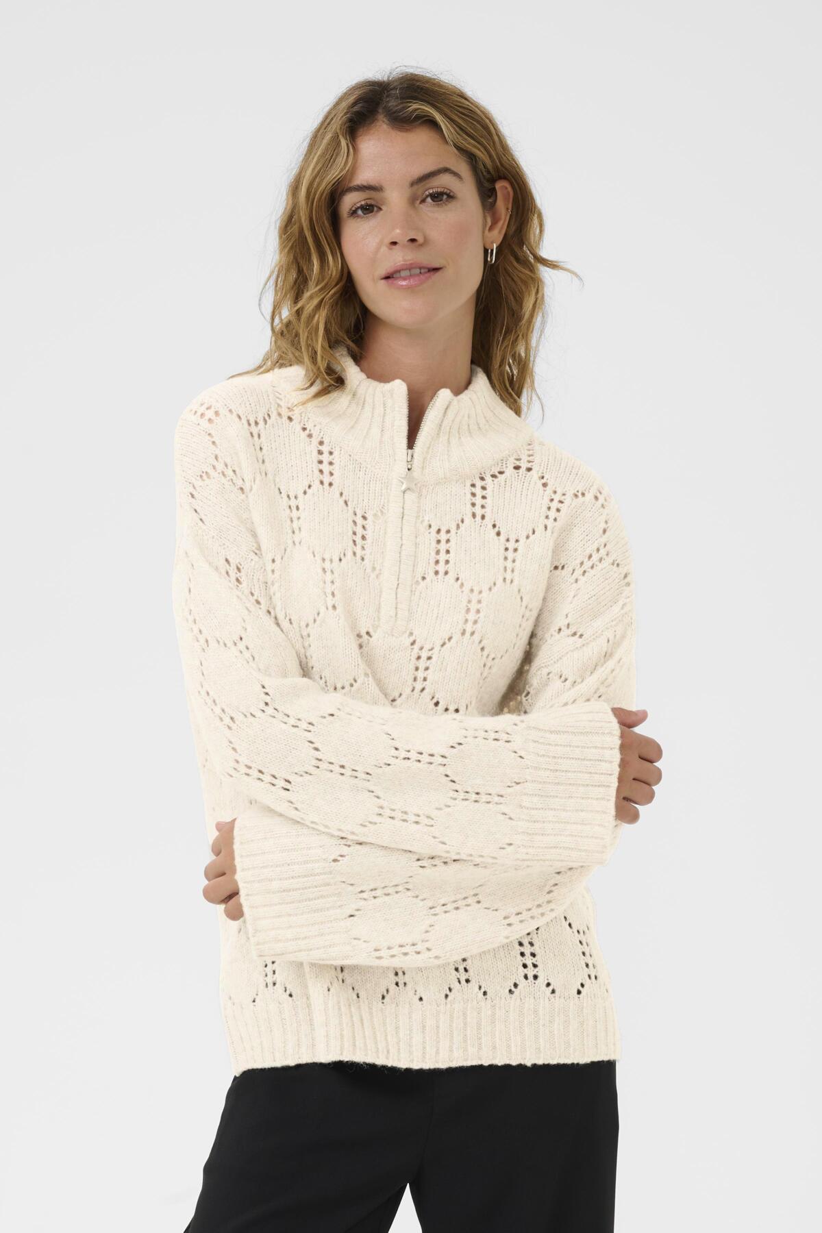 Cream Zilla Zipper Jumper - Oat Melange
