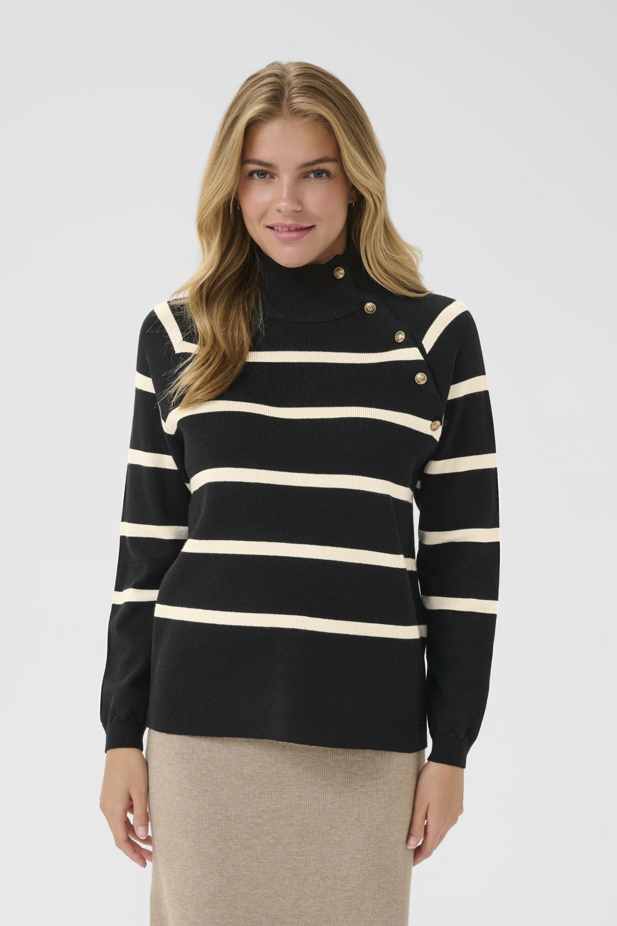 Cream Dela Side Button Black Jumper