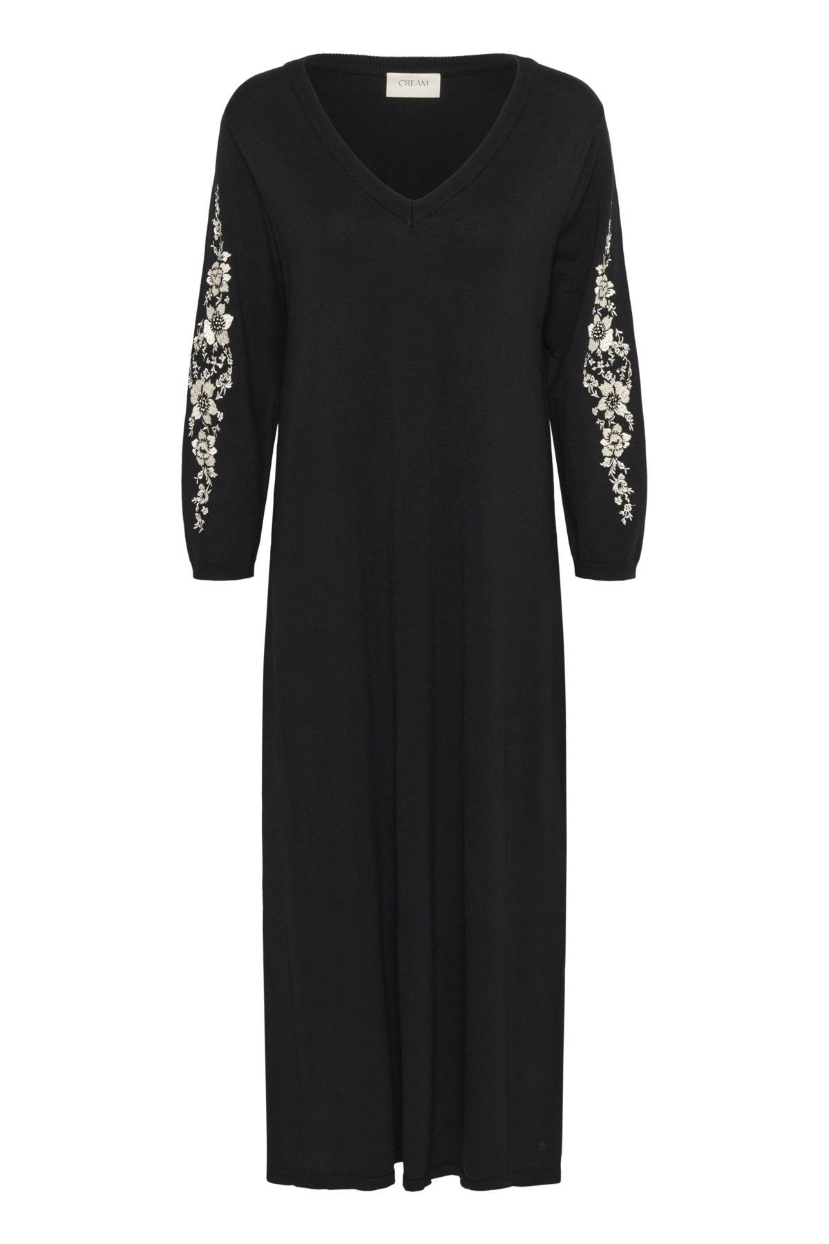 Cream Villea Embroidery Knitted Dress - Pitch Black