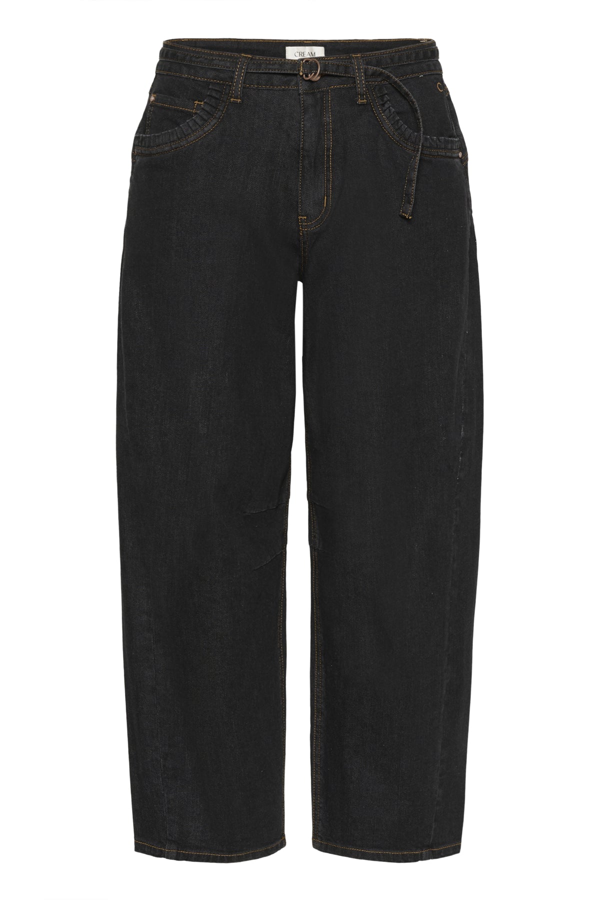 Cream Caysa Ankle Barrel Jeans - Black Washed Denim