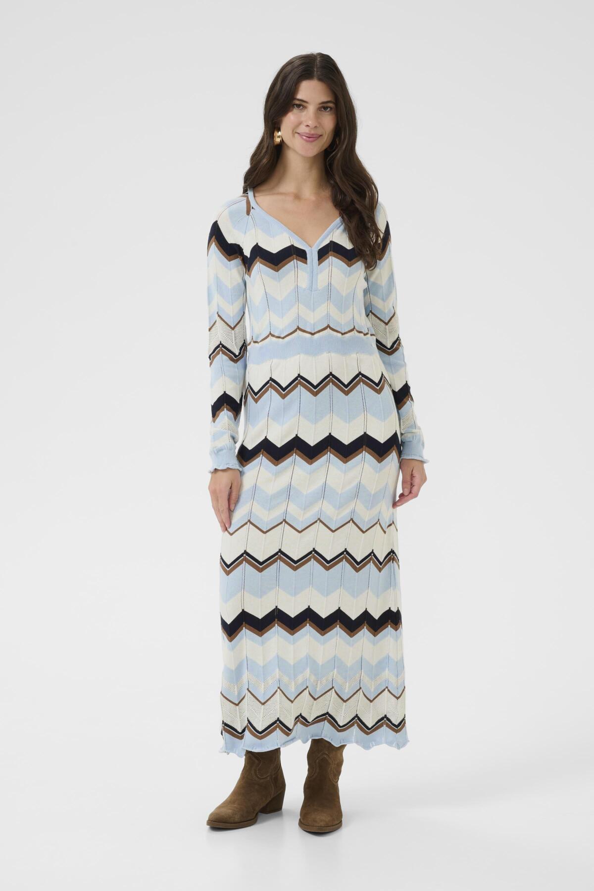 Cream Netes Dress - Chambray Blue