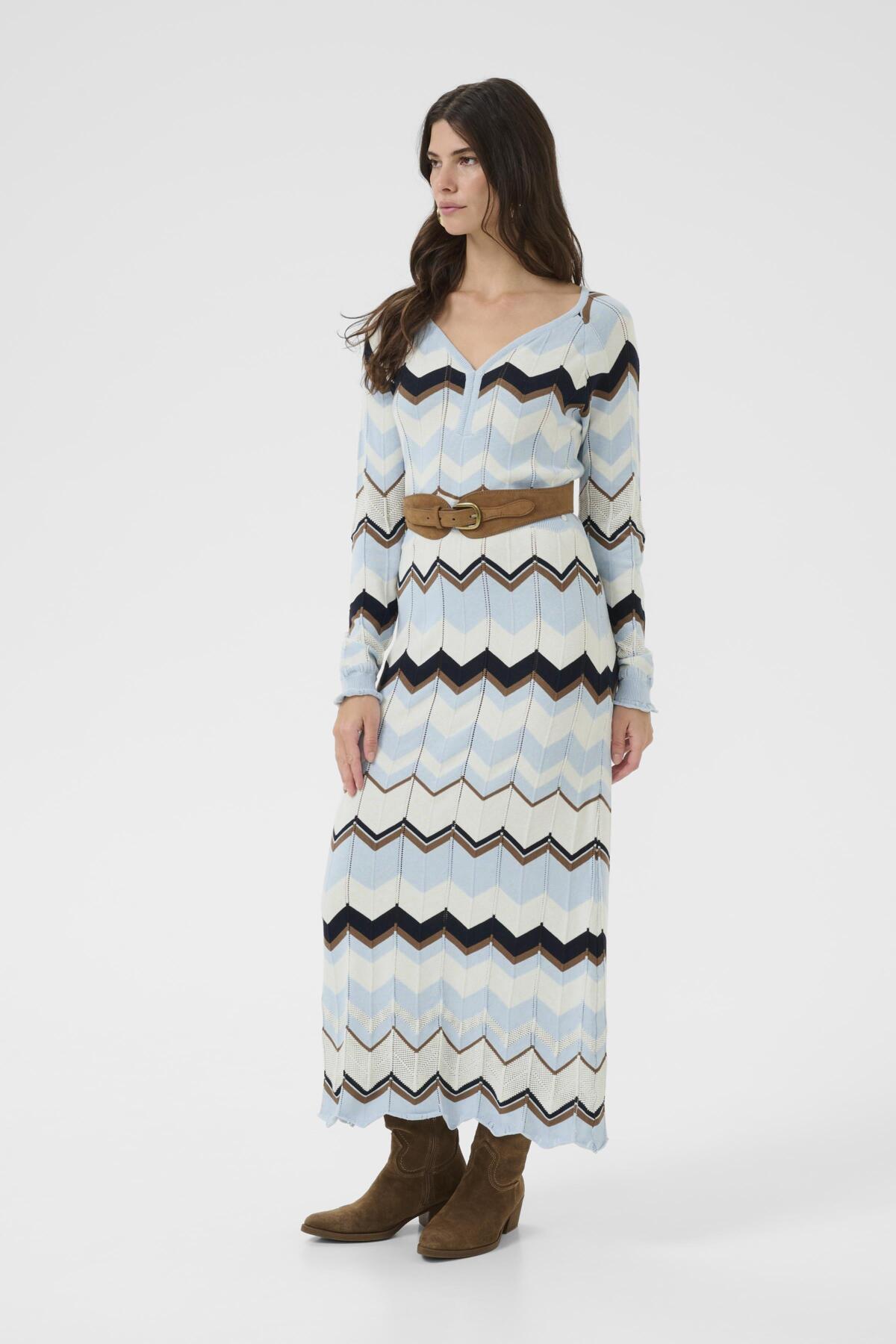 Cream Netes Dress - Chambray Blue