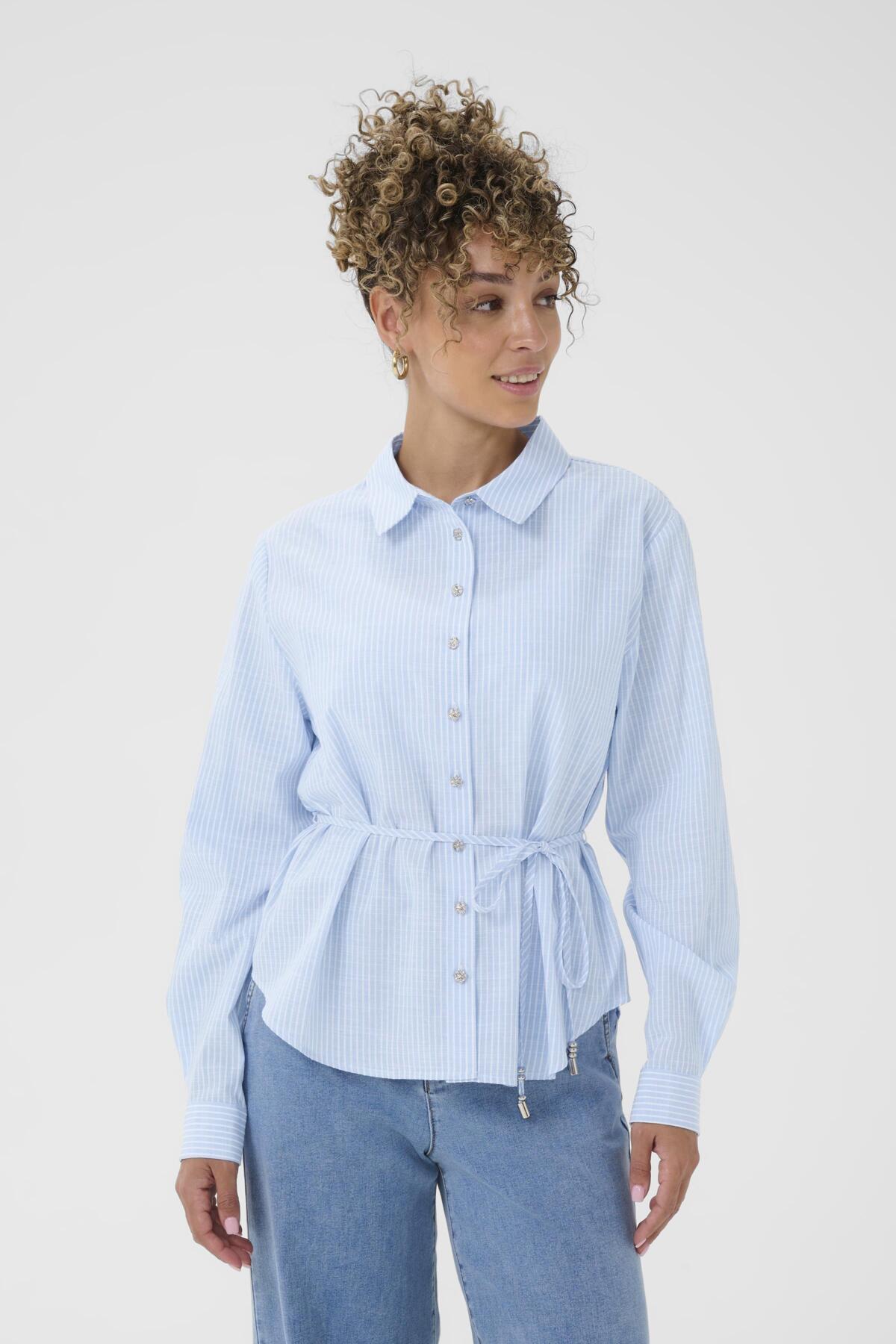 Cream Cherissa Shirt - Blue Stripe