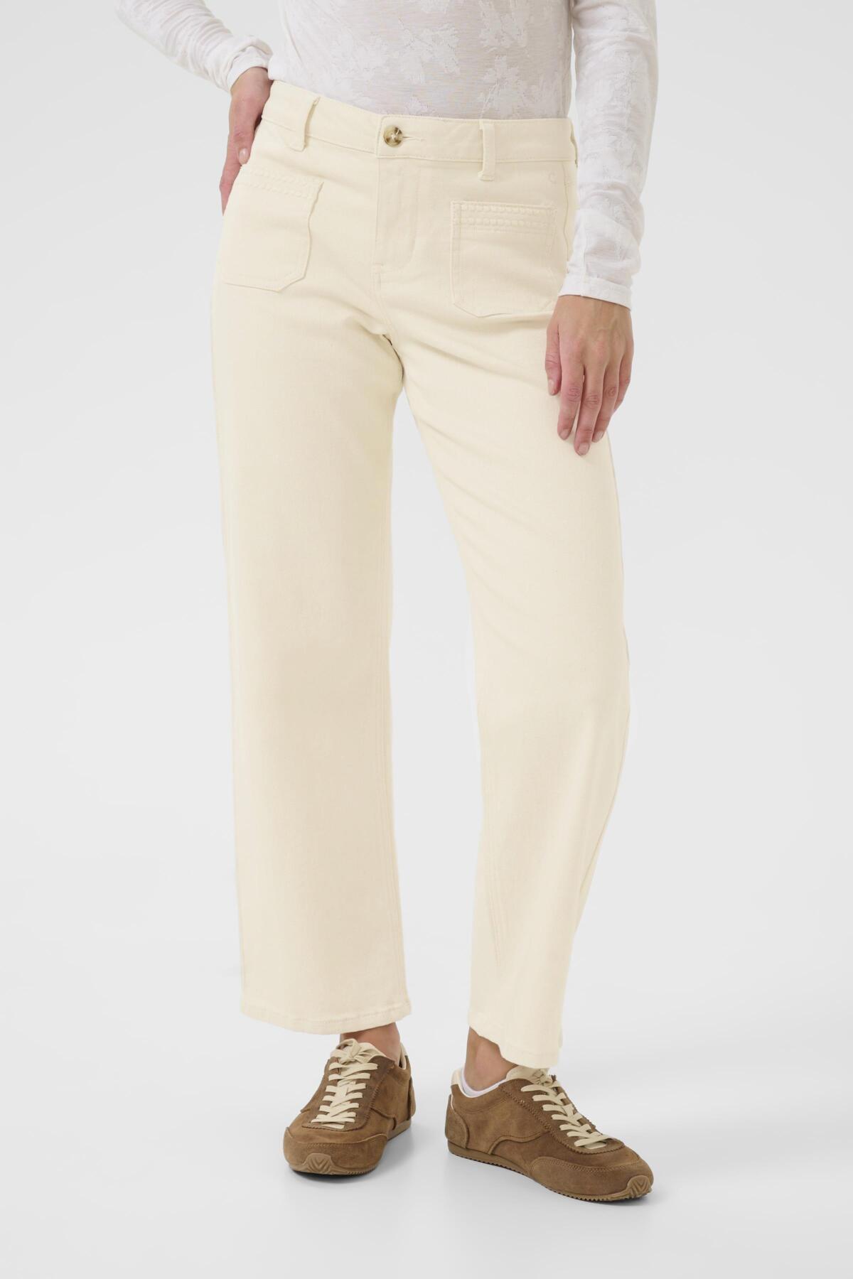 Cream Natalia Straight Twill Trousers - Natural Sand