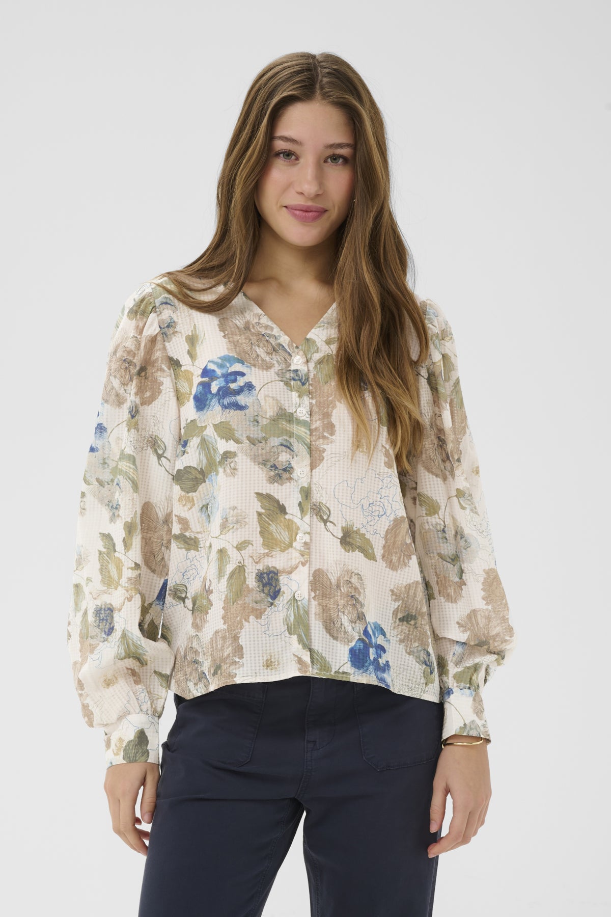 Cream LUCIA Blouse - Hailey Print With Blue