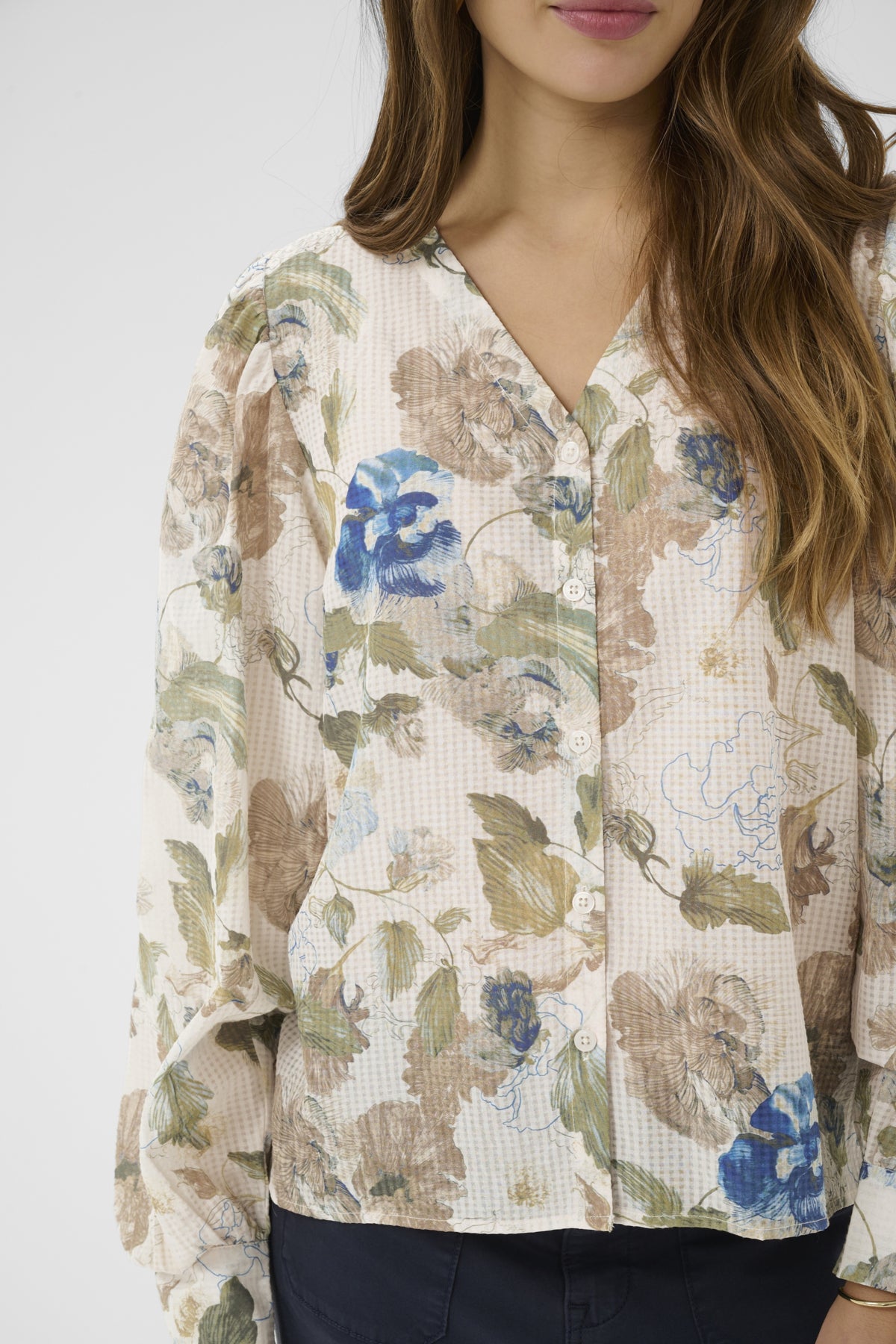 Cream LUCIA Blouse - Hailey Print With Blue