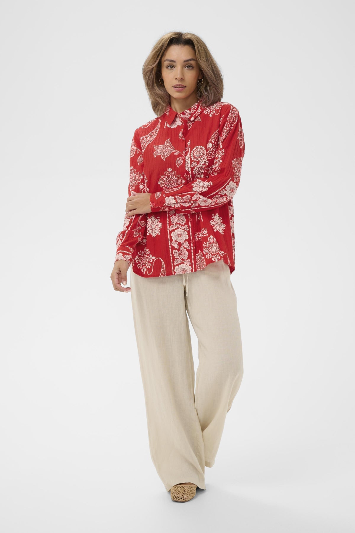 Cream GIANNA Blouse - Red Ethnic Print