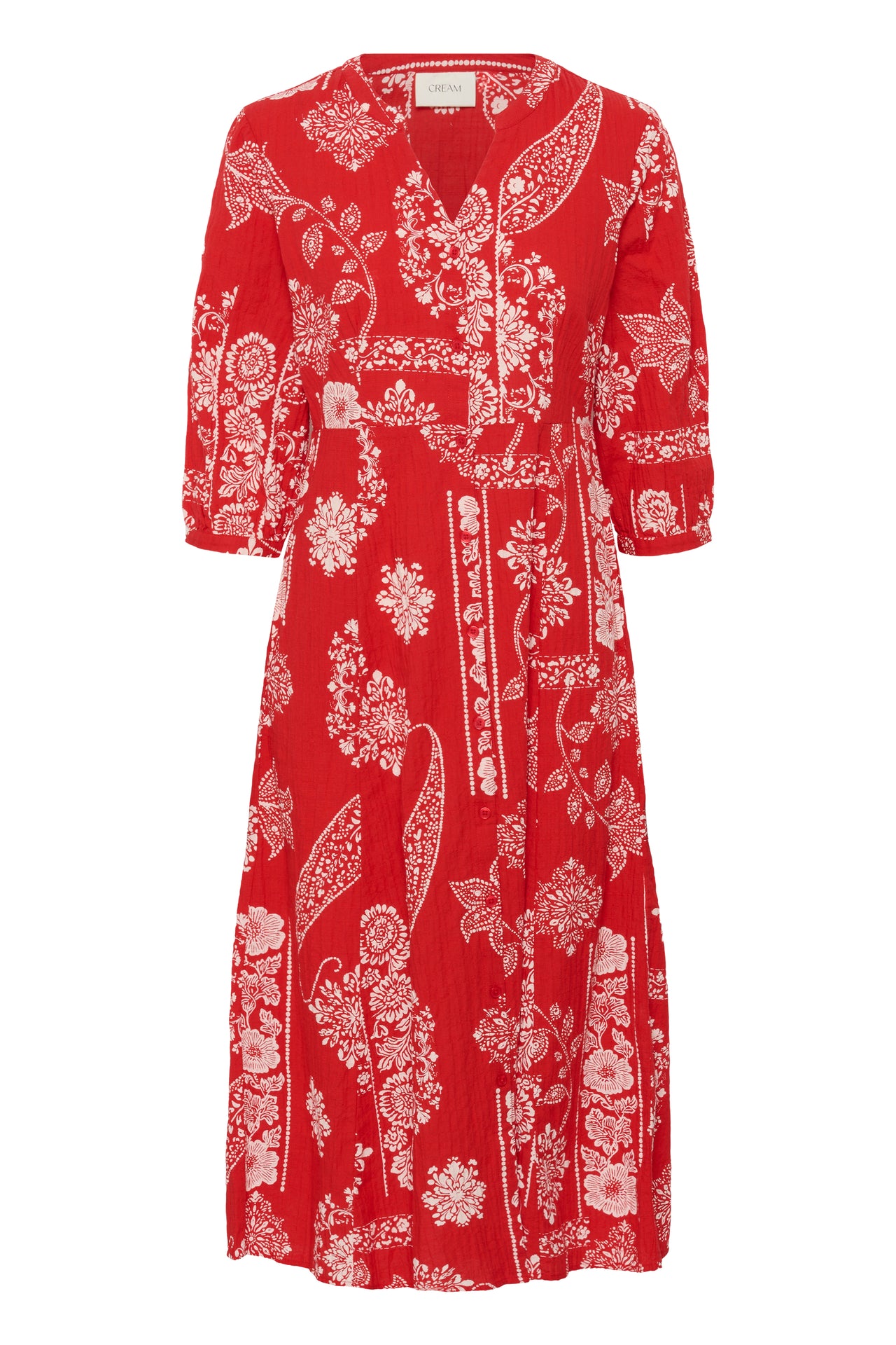 Cream GIANNA Dress - Red Ethnic Print