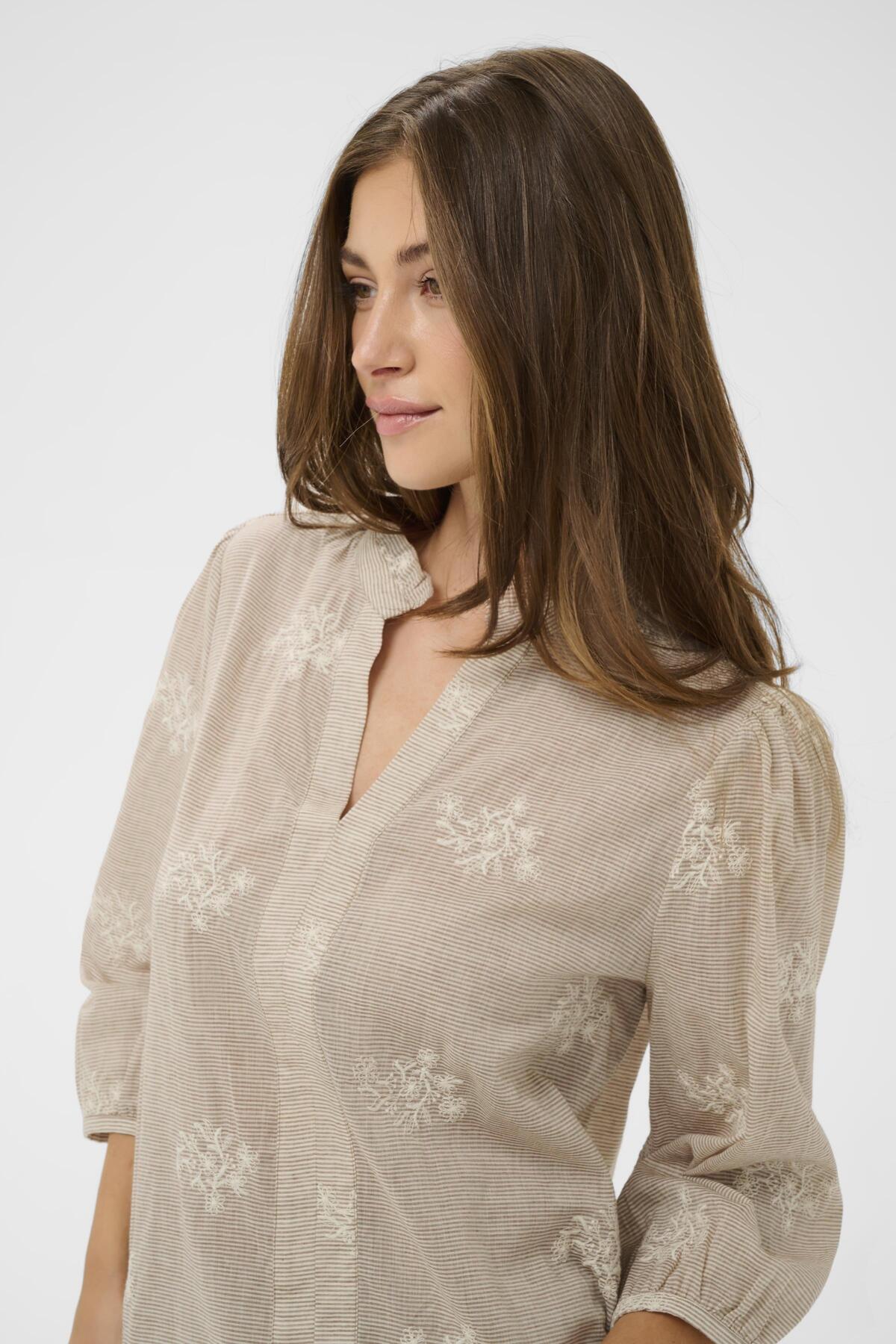 Cream KOREY Stripe Blouse - Brown/White Snow