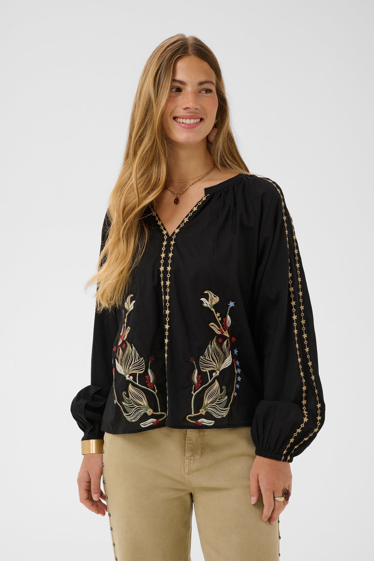 Cream RENO Blouse - Pitch Black