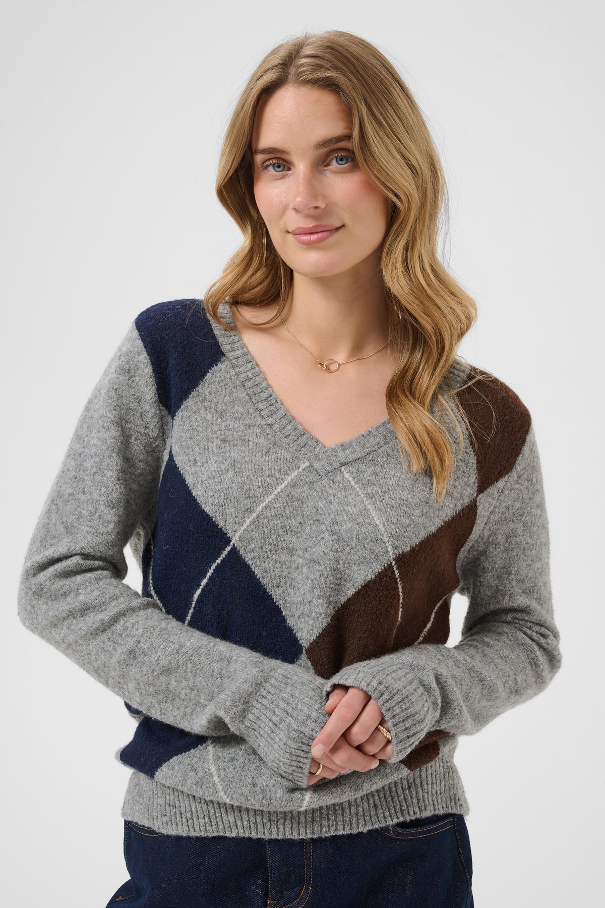 Cream HOPE Knitted Jumper - Grey Melange