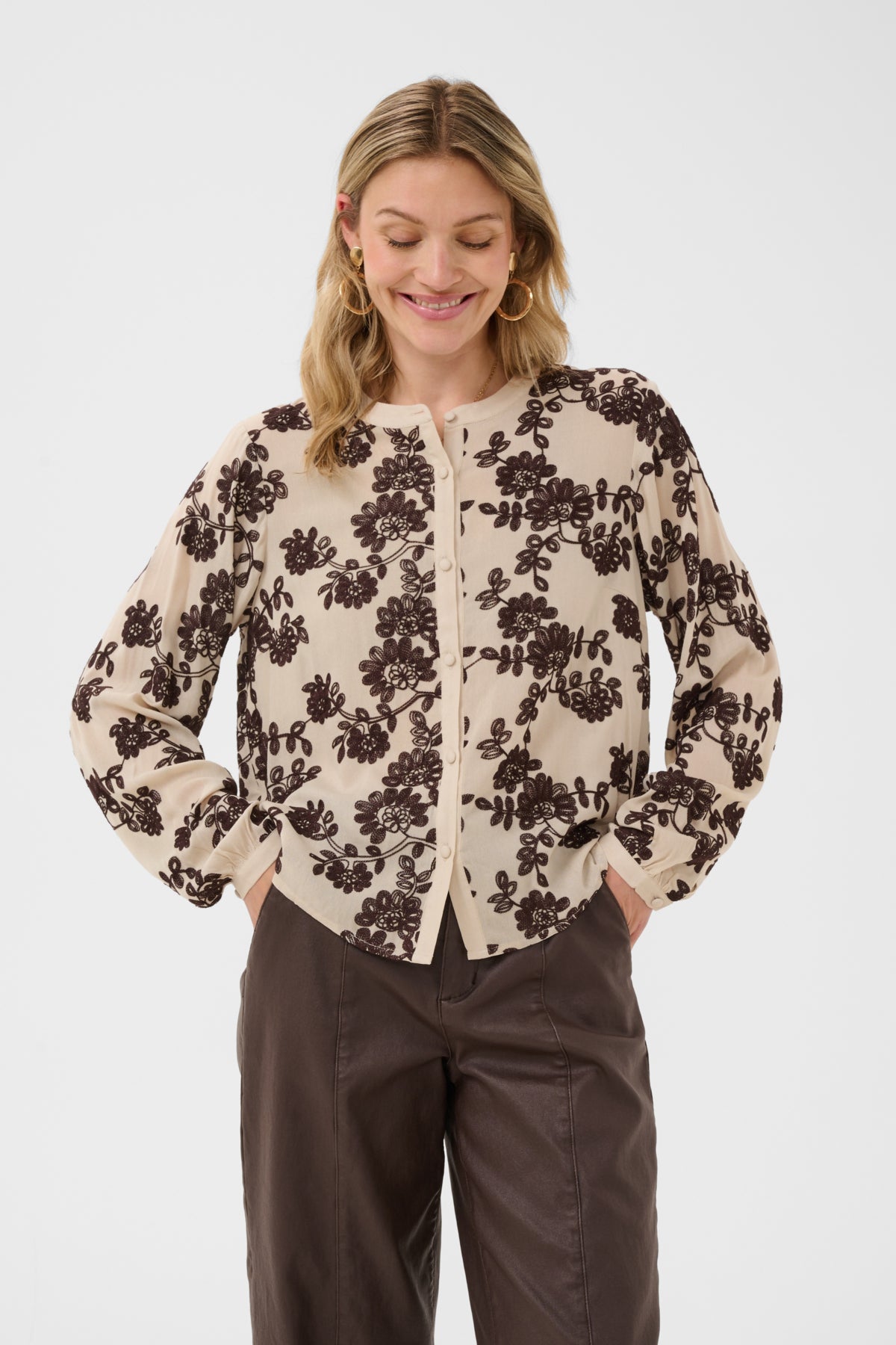 Cream RUBY Blouse - Oatmeal With Java Flowers