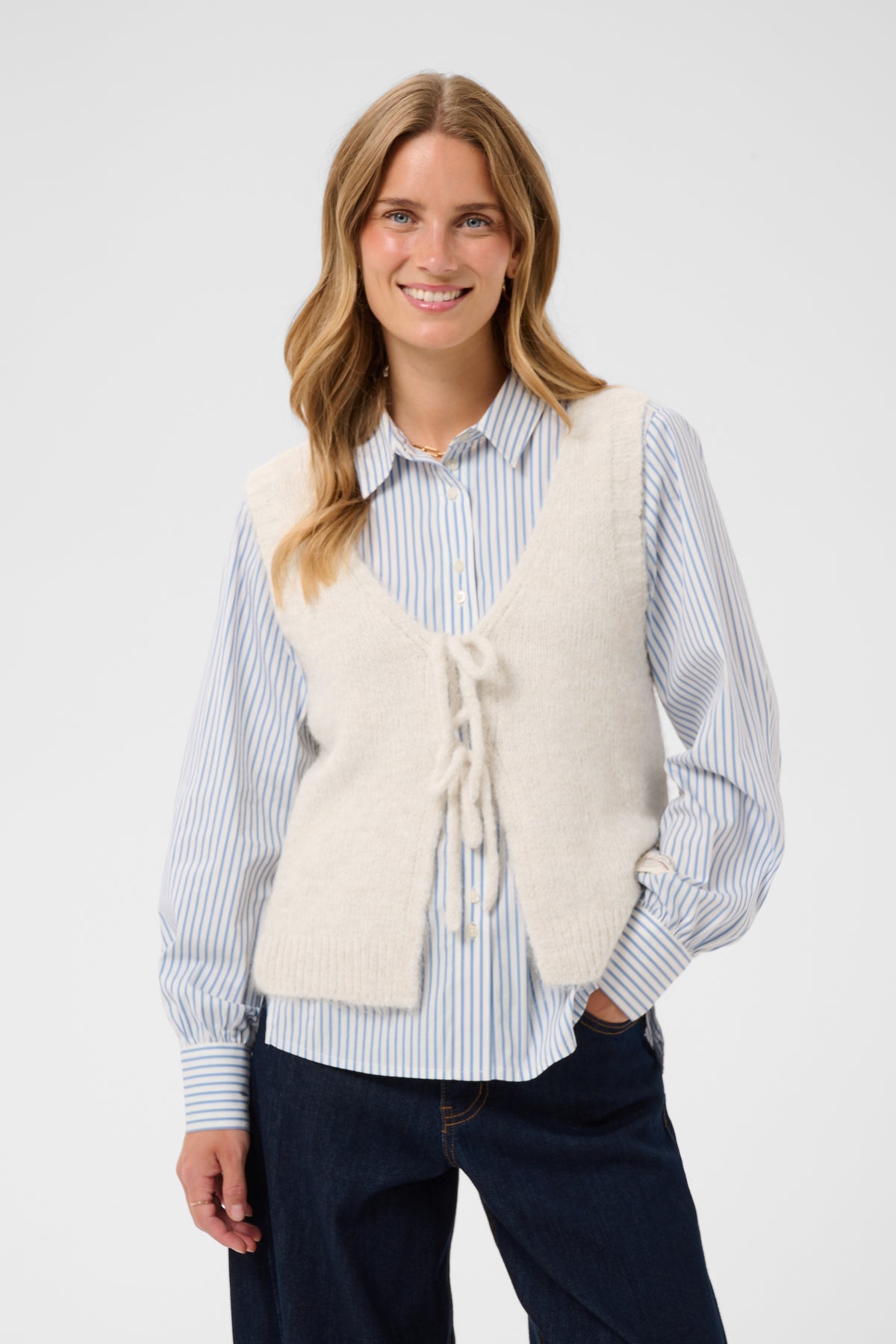 Cream CLADINE Knit Slipover - Oatmeal