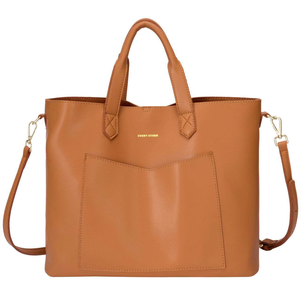 Every Other Twin Strap Twin Pocketed Tote Bag - Tan
