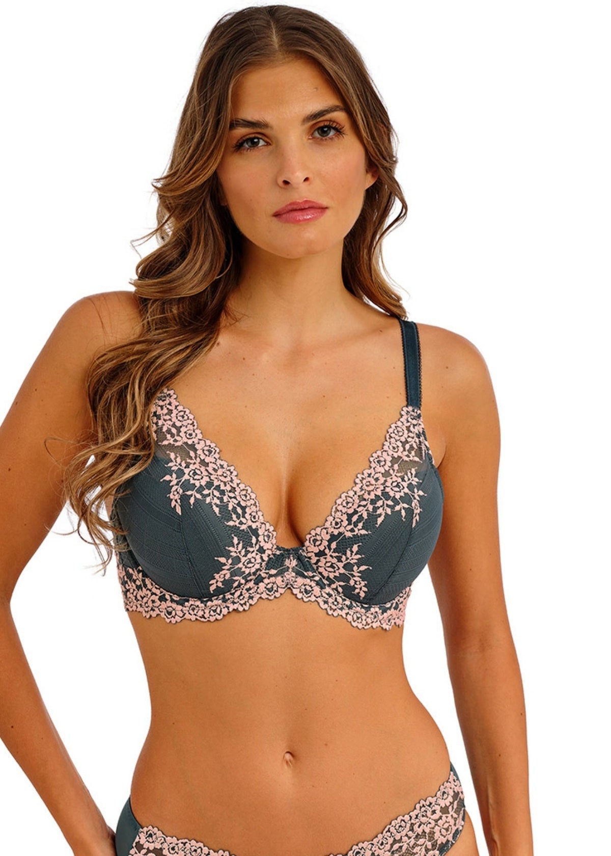 Embrace Lace Dark Slate/cloud Pink Plunge Underwire Bra