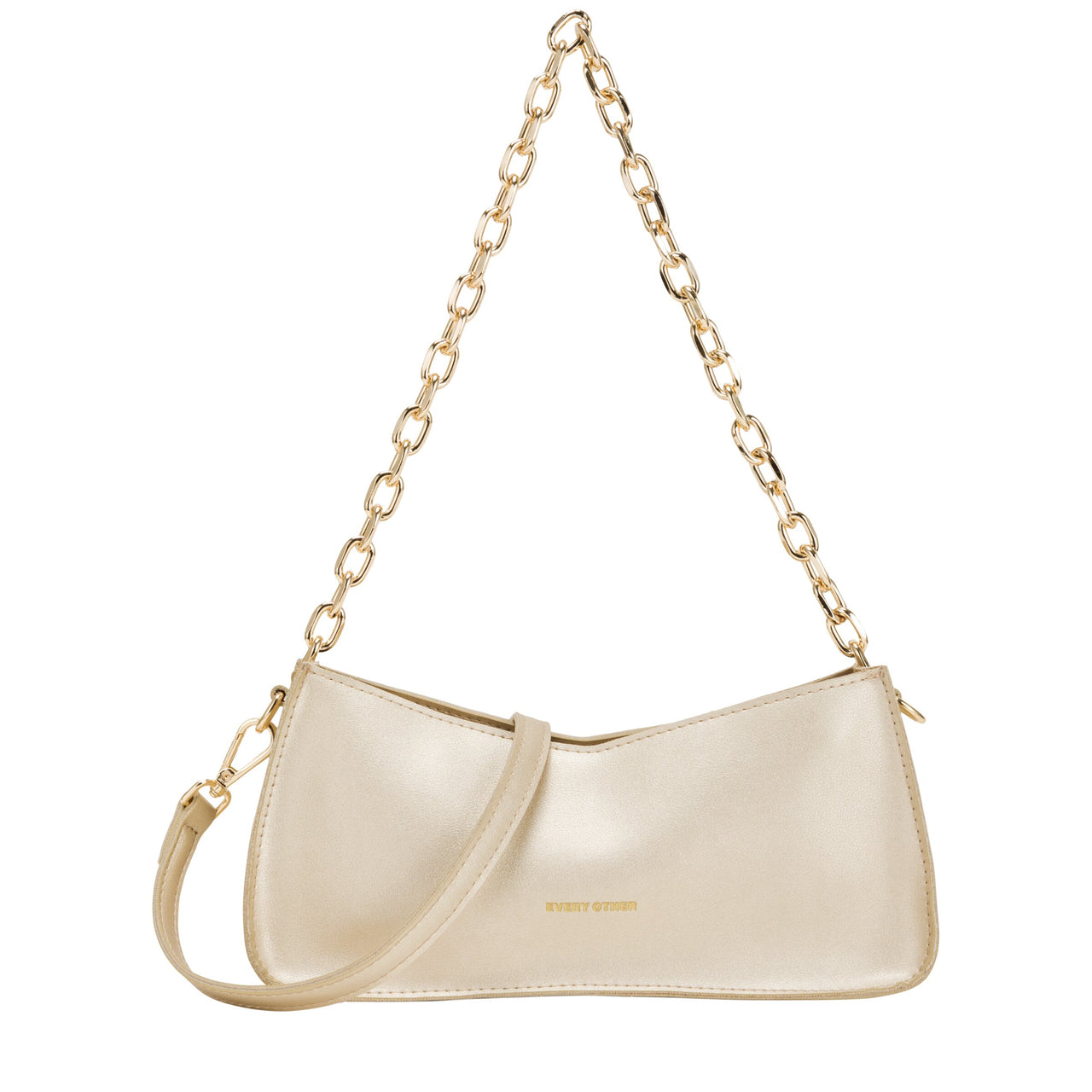 Every Other Gold Chain Detail Baguette Bag