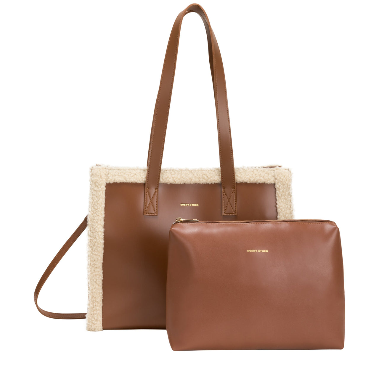 Every Other Square Shearling Tote Bag - Brown