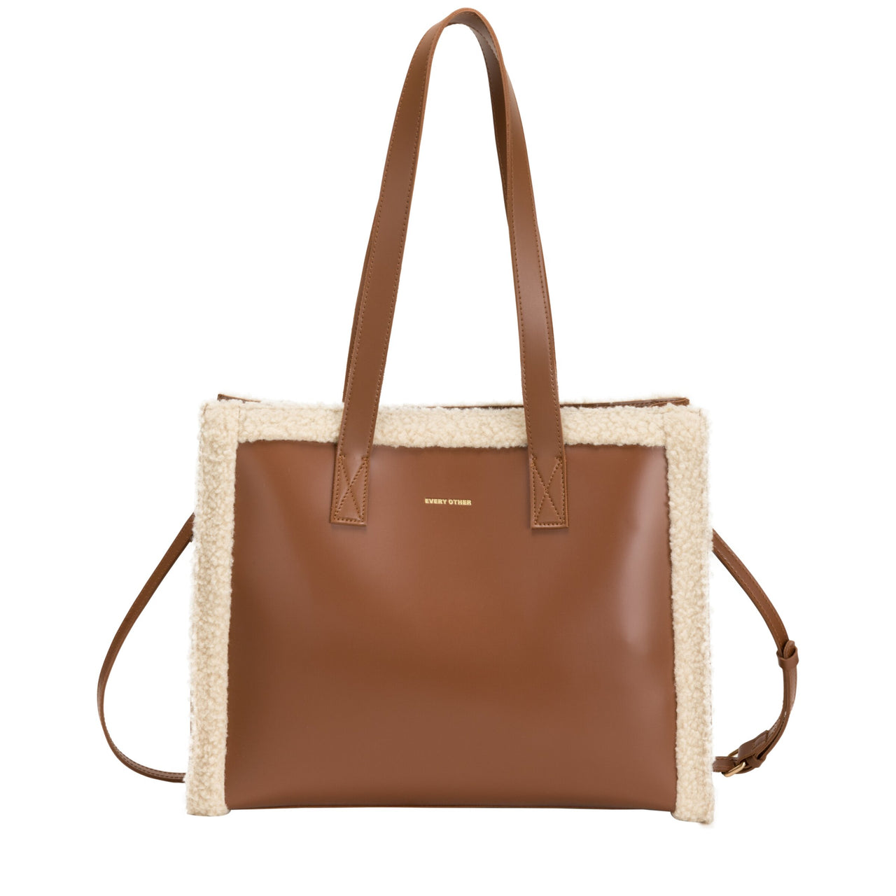 Every Other Square Shearling Tote Bag - Brown