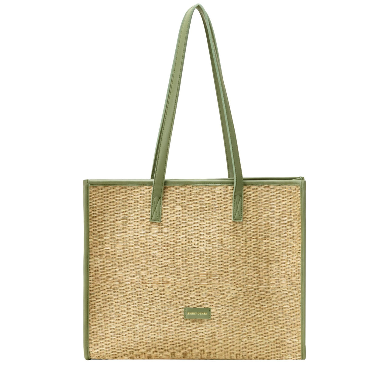 Every Other Straw Box Tote Bag - Olive