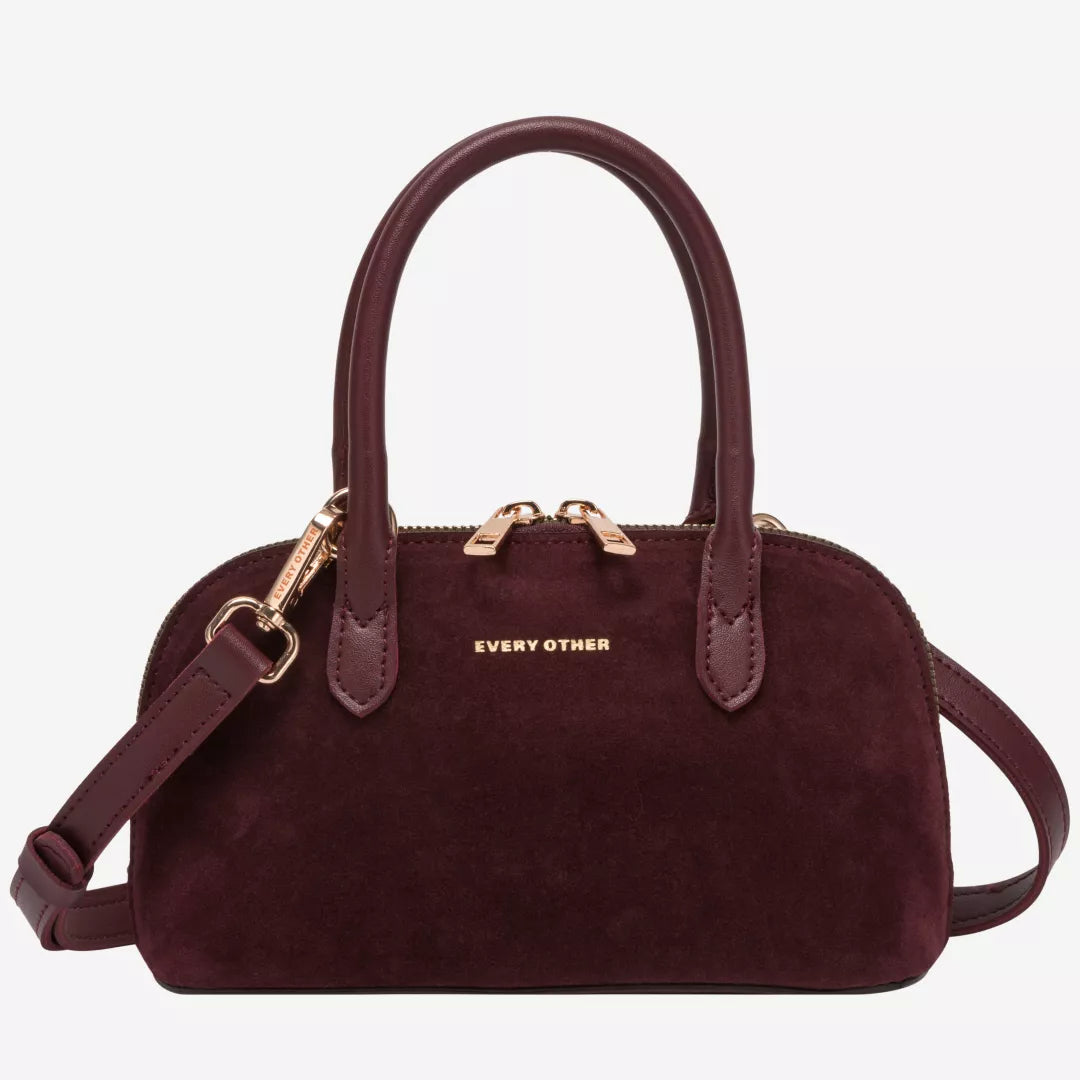 Every Other Suede Effect Mini Bowling Bag - Burgundy