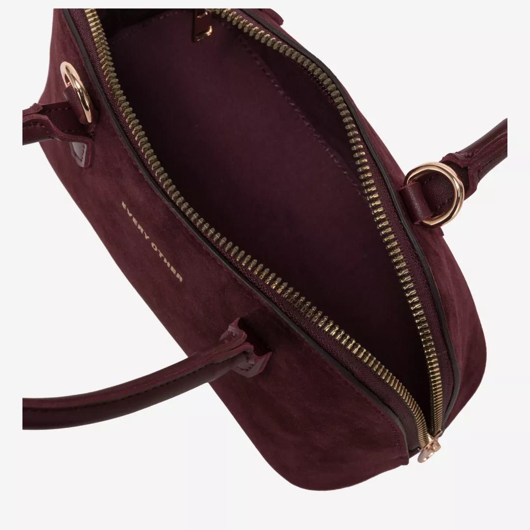 Every Other Suede Effect Mini Bowling Bag - Burgundy