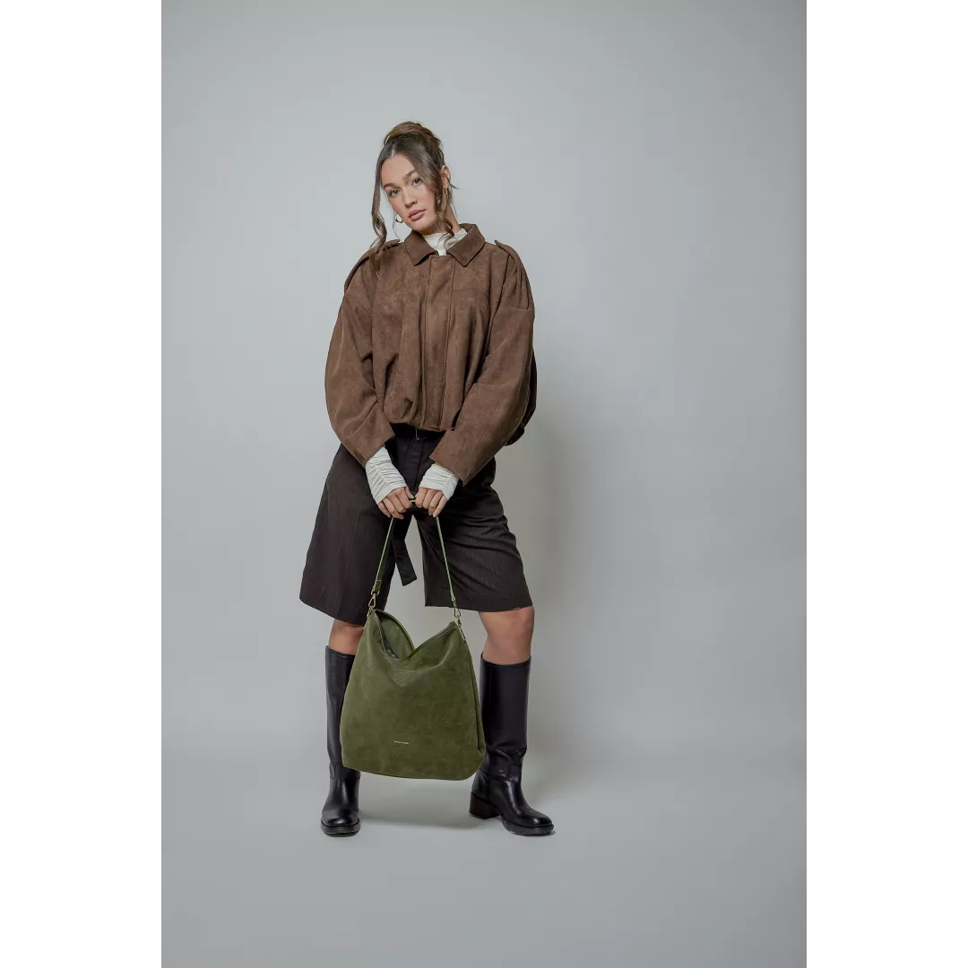 Every Other Suede Effect Mini Bowling Bag - Khaki
