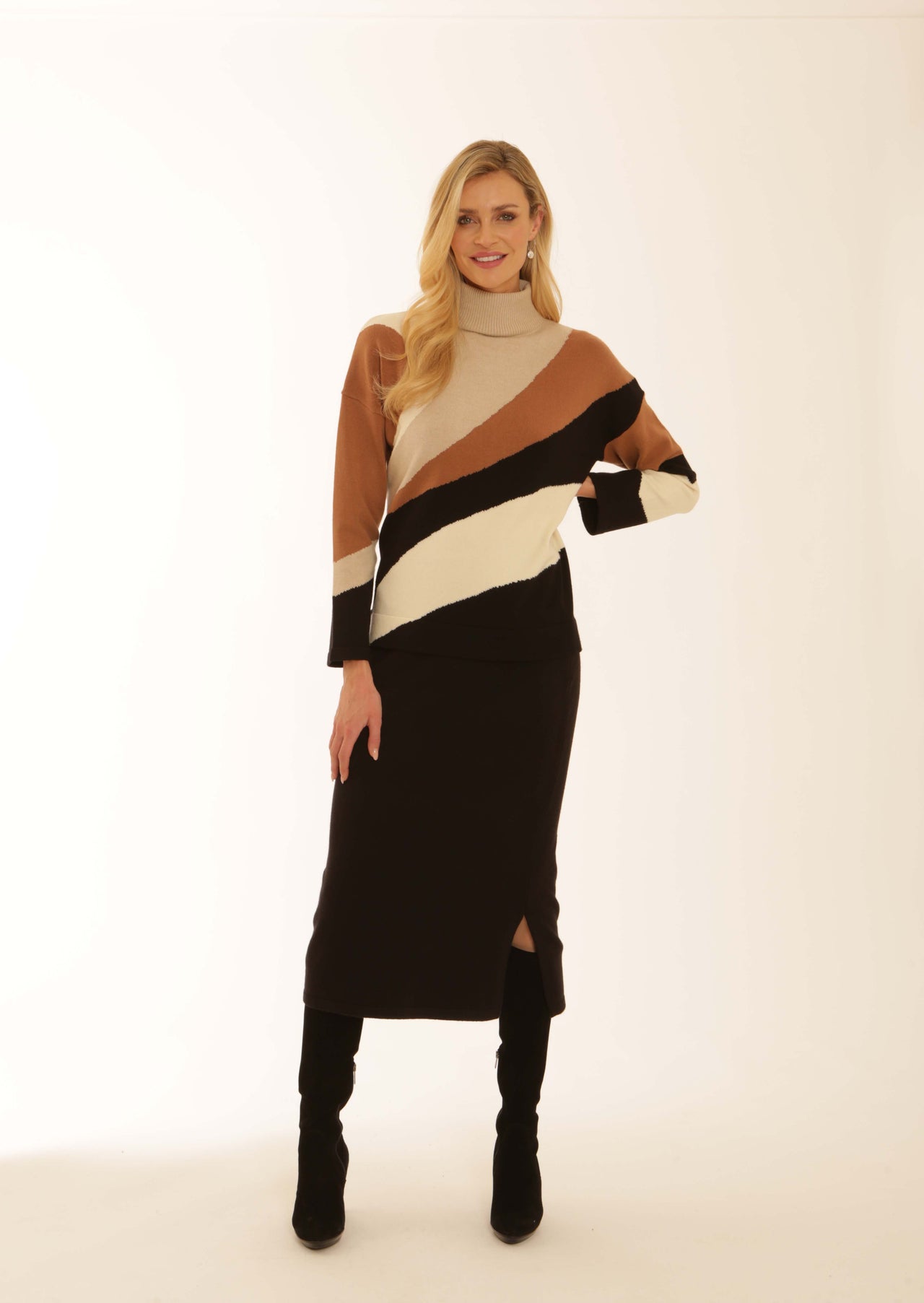 Pomodoro Diagonal Colour Jumper - Toffee