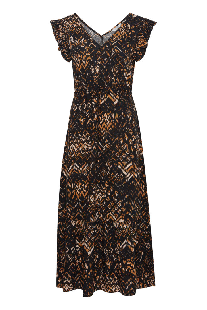 B Young Joella Frill Dress - Black Ethnic Mix