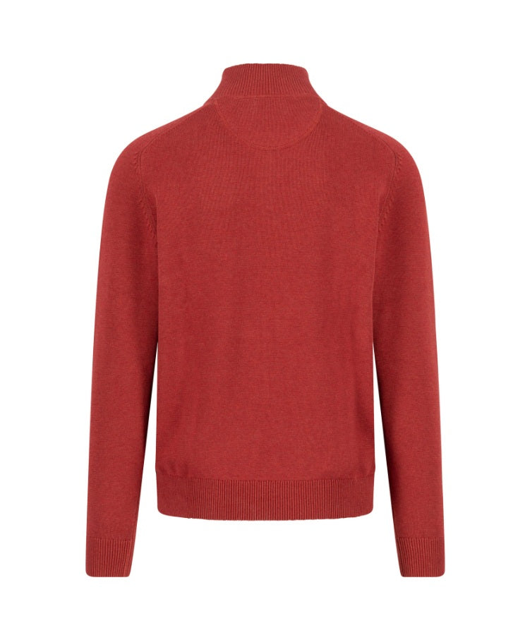 Fynch Hatton Cotton Garnet Red Troyer Half Zip Sweater