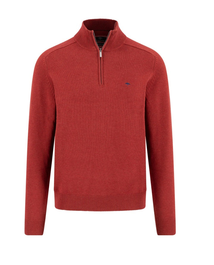 Fynch Hatton Cotton Garnet Red Troyer Half Zip Sweater