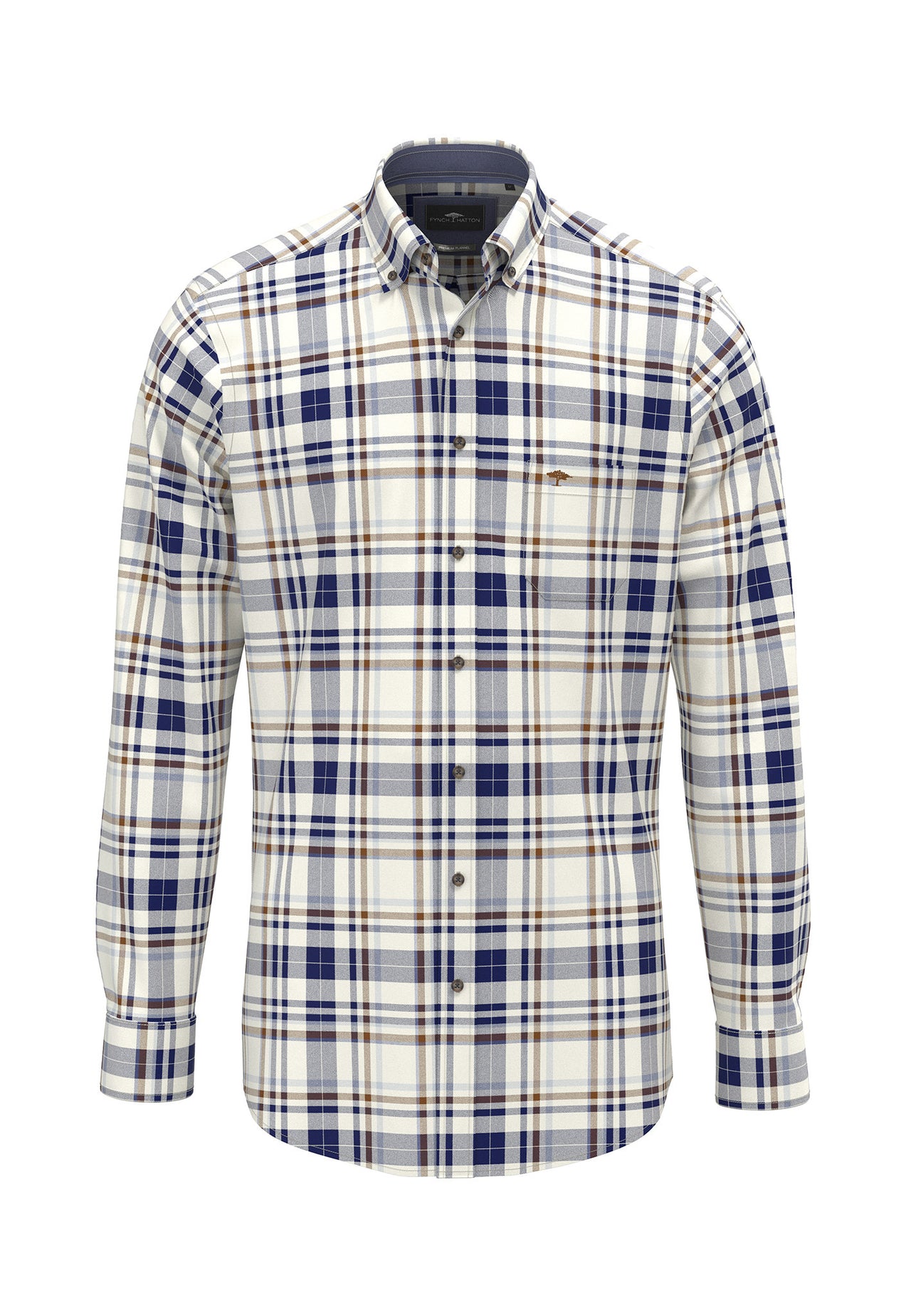 Fynch Hatton Misty Blue Herringbone Check Shirt