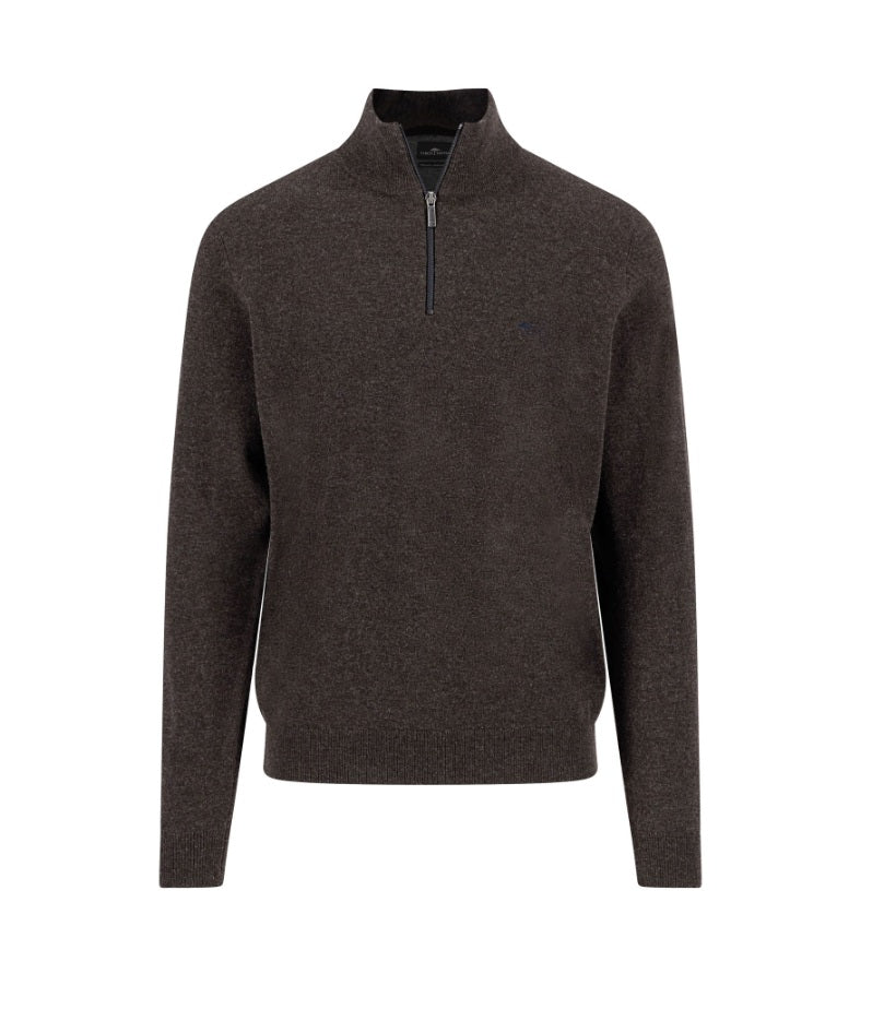 Fynch Hatton Dark Chocolate Half Zip Troyer Sweater