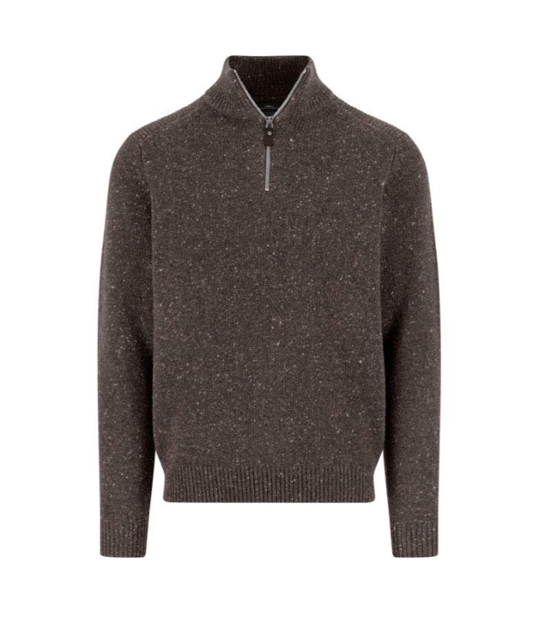 Fynch Hatton Dark Chocolate Troyer Half Zip Sweater
