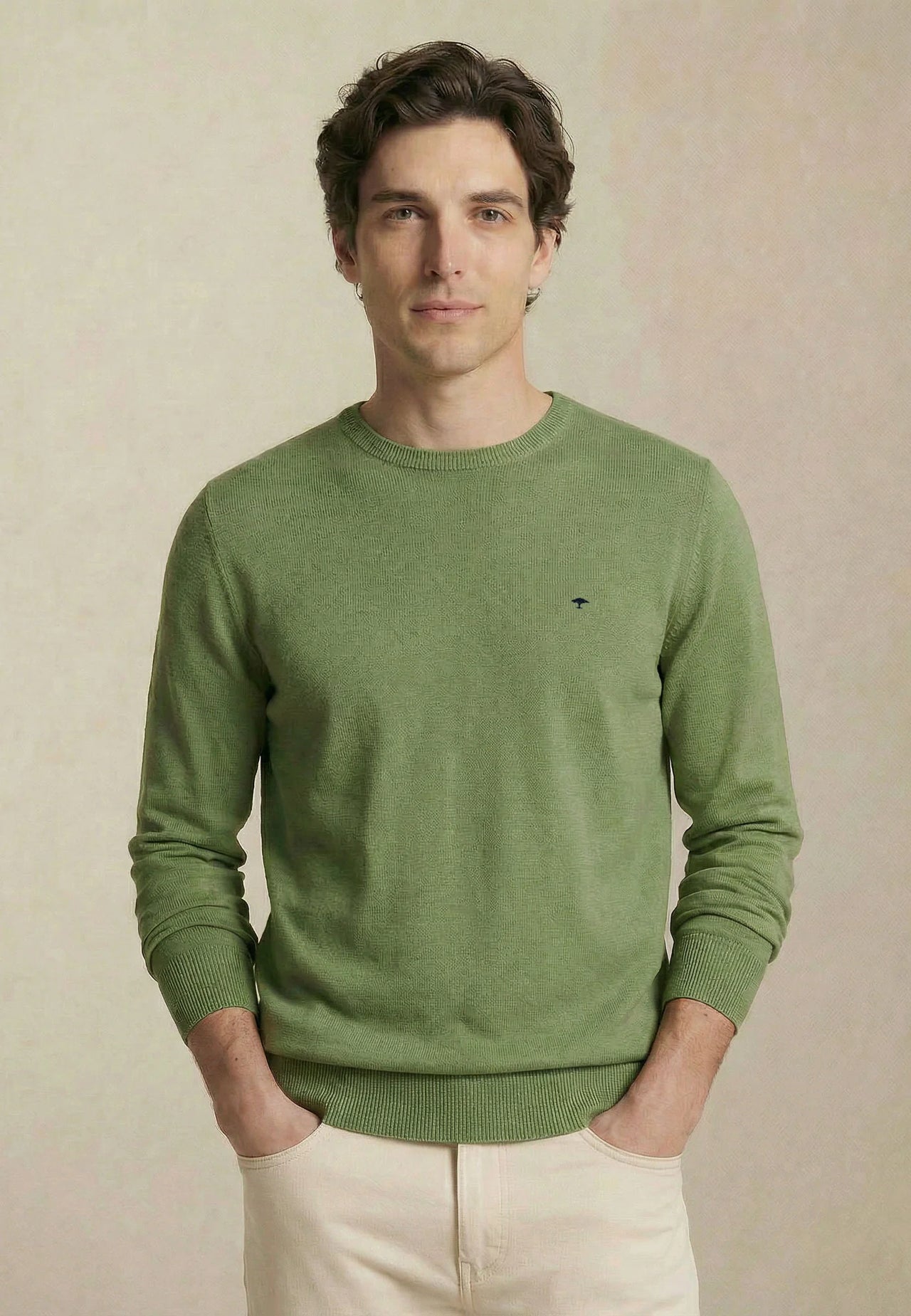 Fynch Hatton O-Neck Air Cotton Jumper - Avocado
