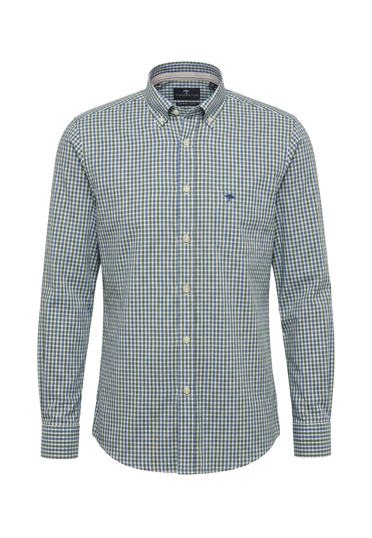 Fynch Hatton Poplin Check Shirt - Avocado