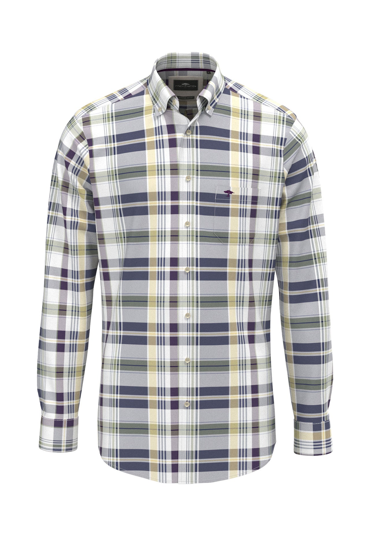 Fynch Hatton Cotton Check Shirt - Aubergine