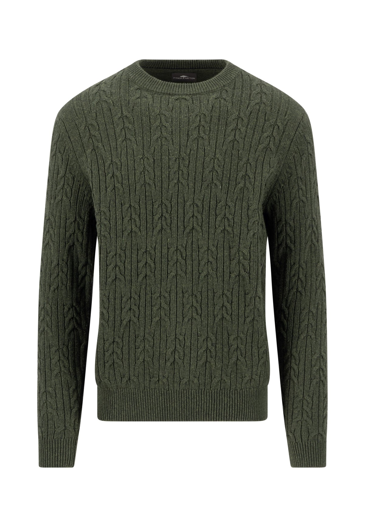 Fynch Hatton Green Cable Knit Crew Neck