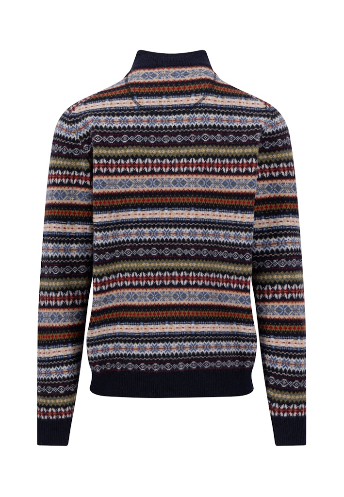 Fynch Hatton Navy Fairisle Lambswool Half Zip Jumper