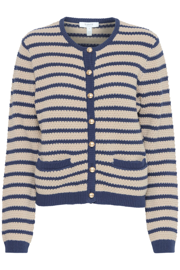 B Young Mikala Beige and Navy Strip Short Cardigan