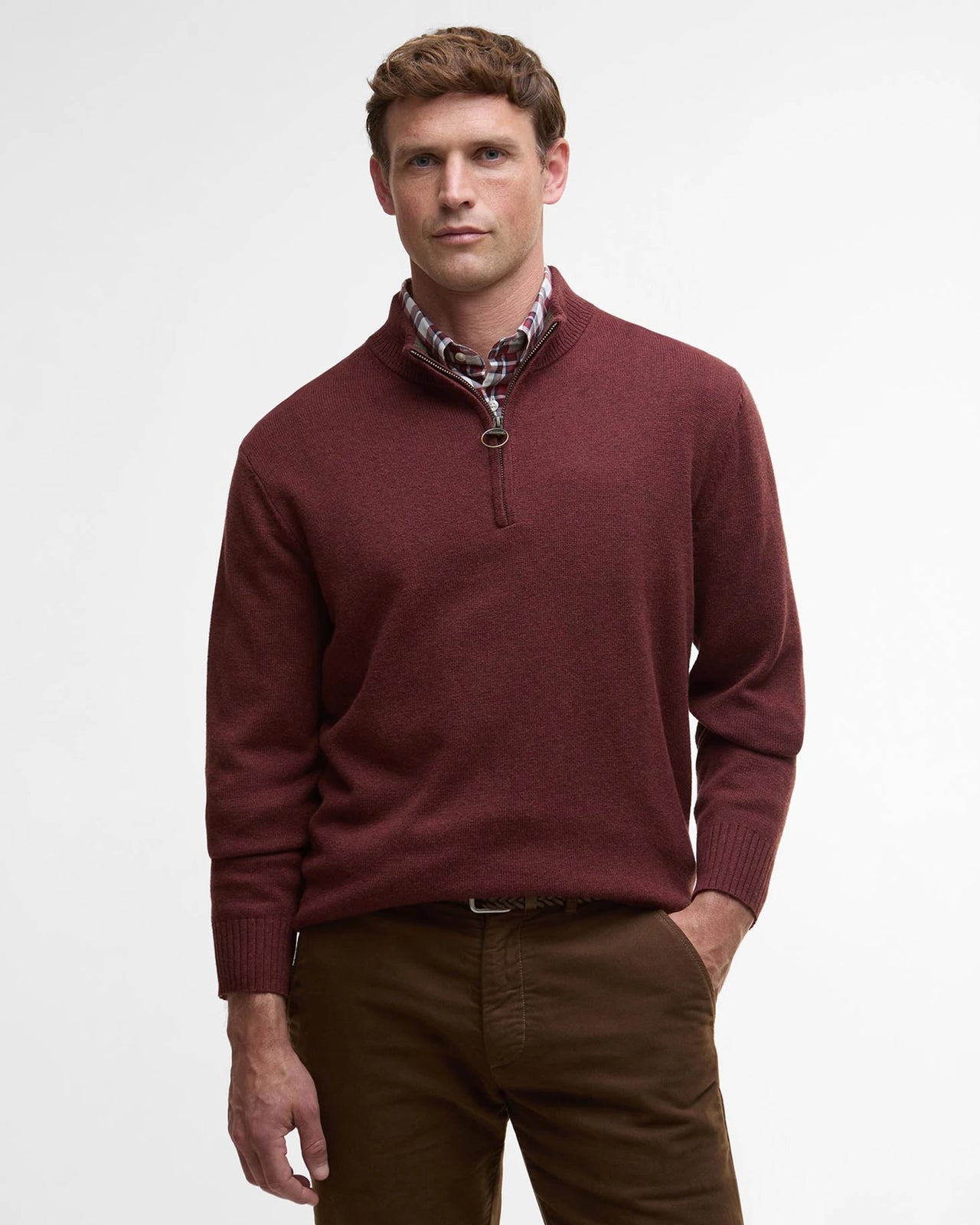 Barbour Kelson Half Zip Knitted Jumper - Fired Brick