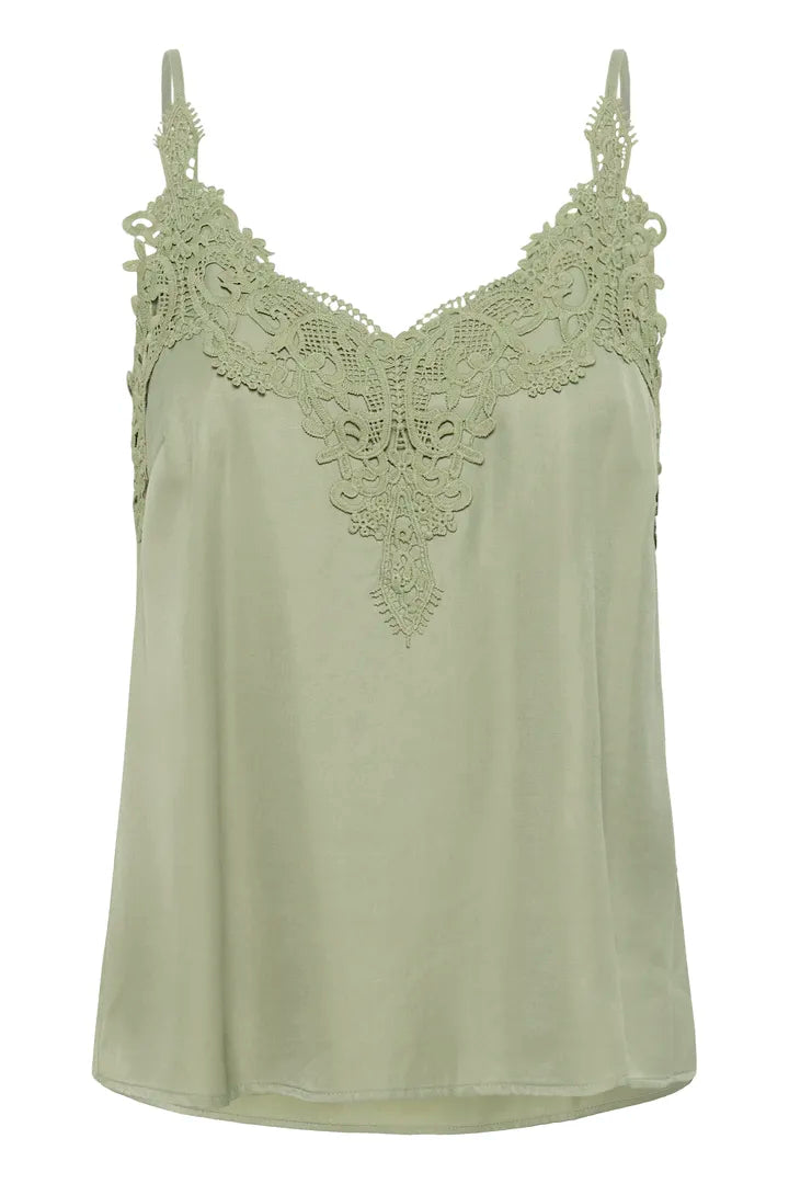 Cream Anna Vest Top - Green
