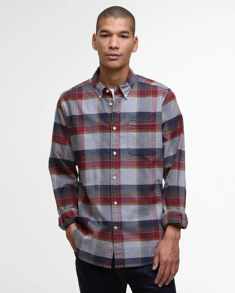 Barbour Portdown Tailored Checked Shirt - Light Grey Marl