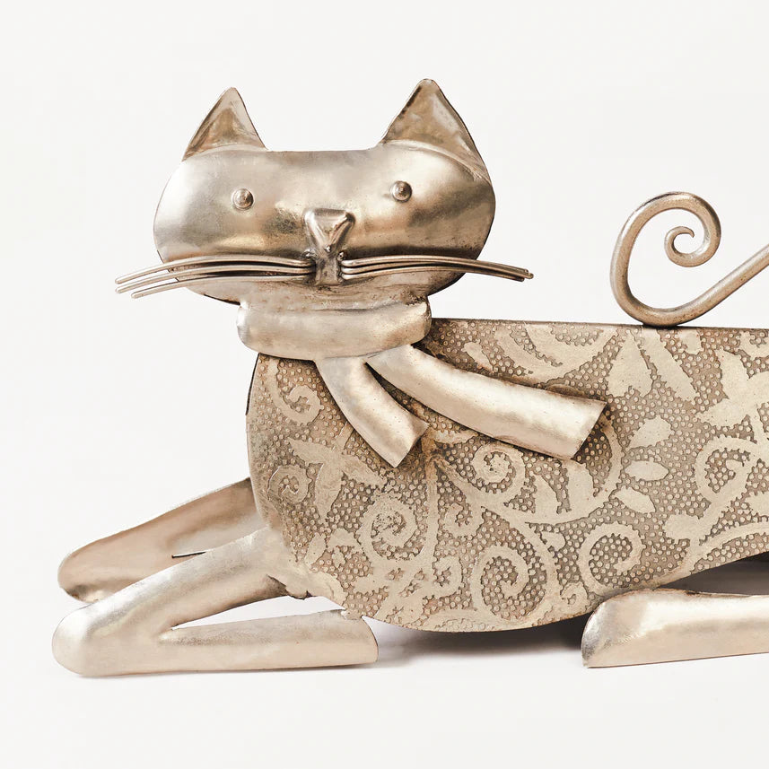 Stone The Crows Lying Etched Cat Candle Holder