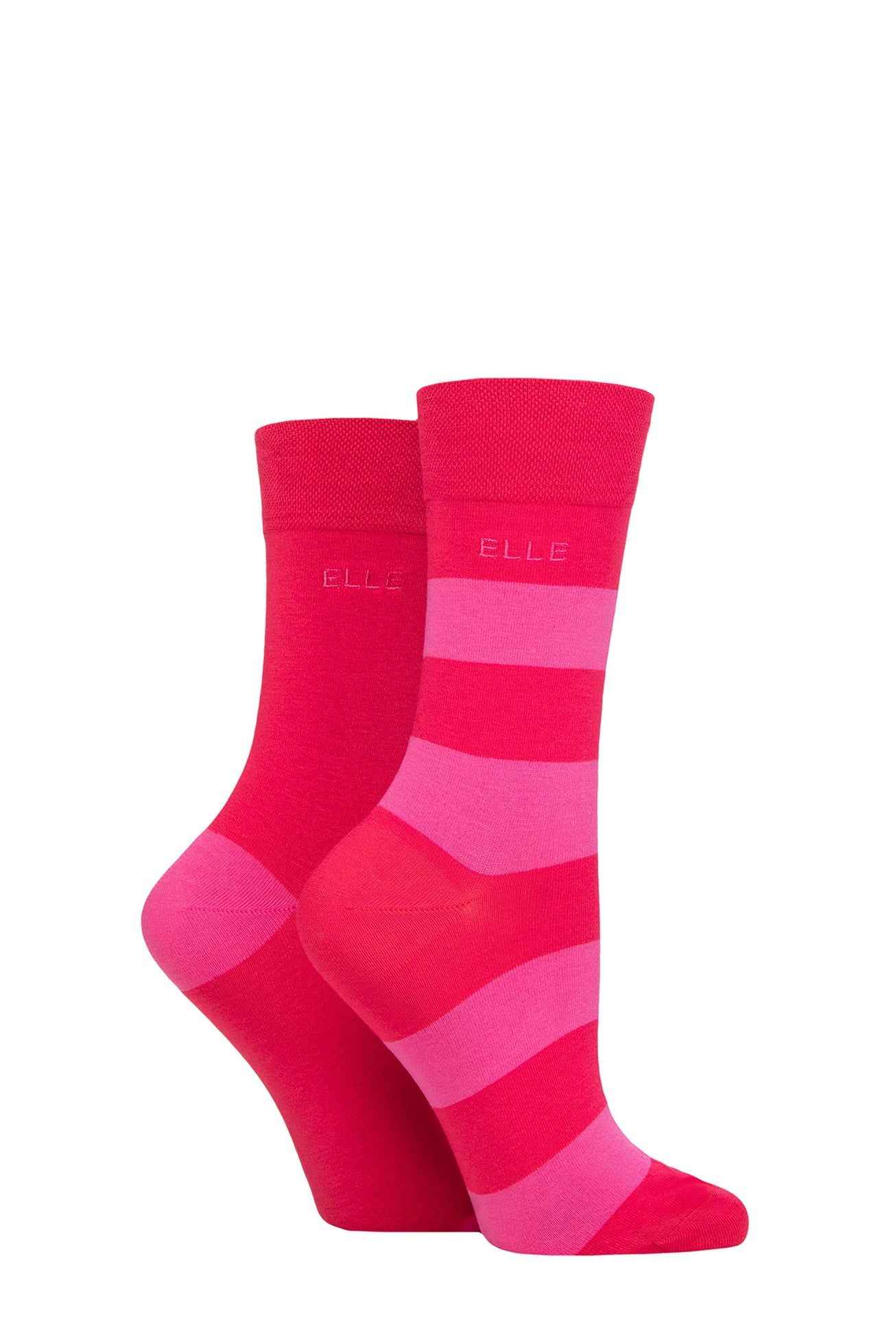 Elle 2 Pair Bamboo Stripe And Plain Sock - Cherry Fizz