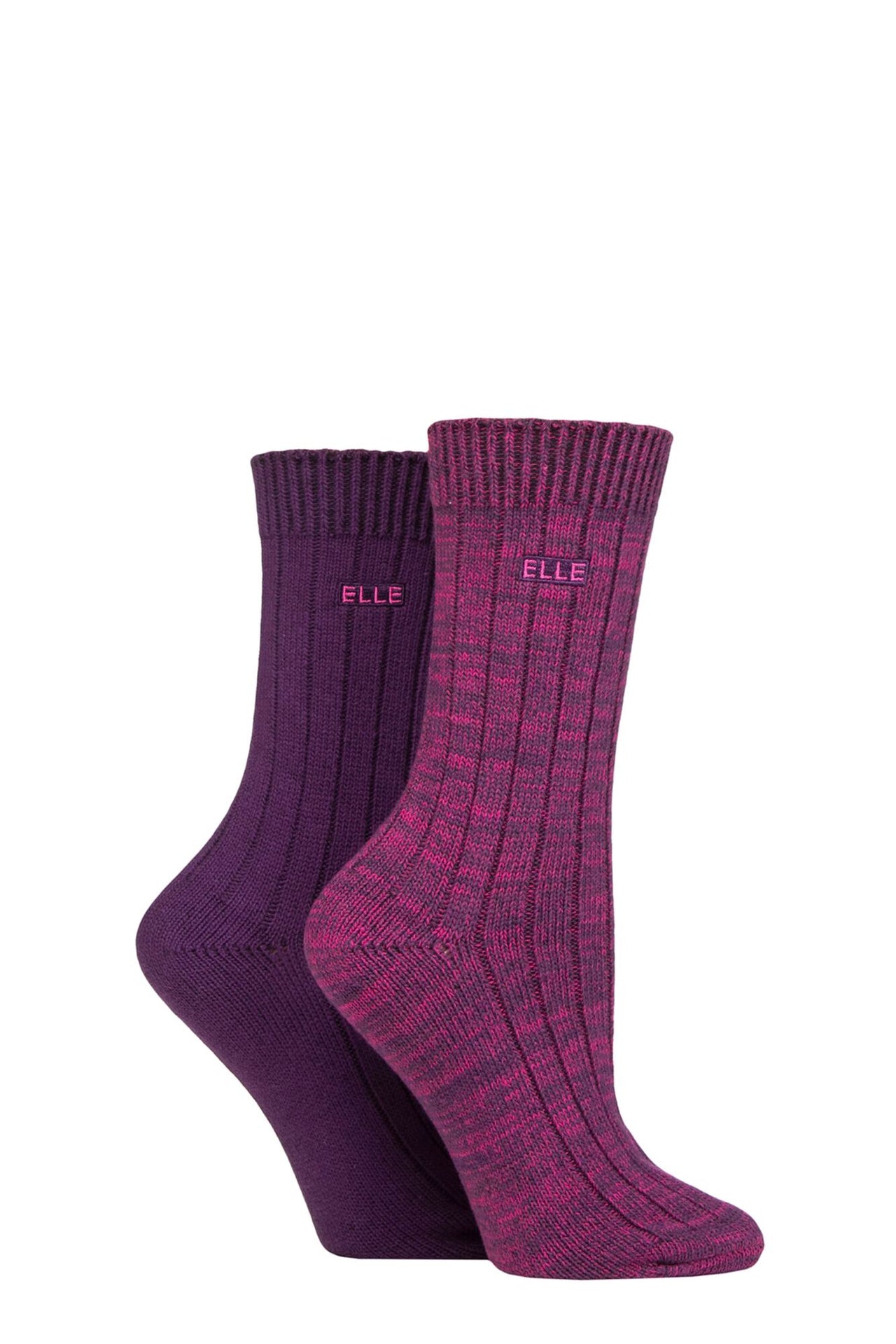 Elle 2 Pair Chunky Ribbed Merlot Boot Socks