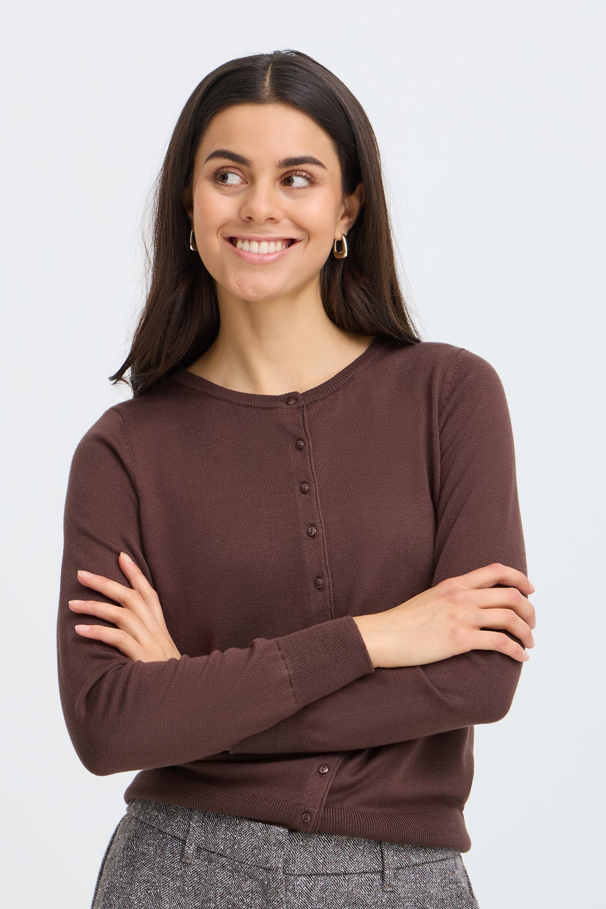 Fransa Zu Basic '60' Cardigan - Hot Fudge