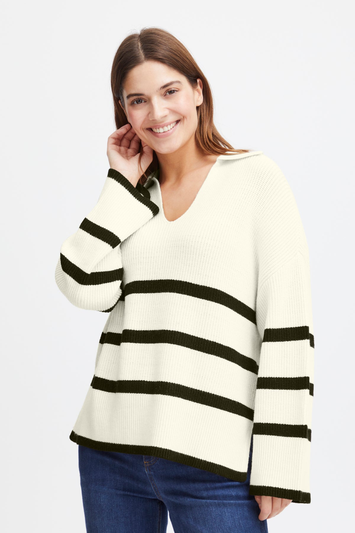 Fransa Ally Cream & Black Stripe Jumper