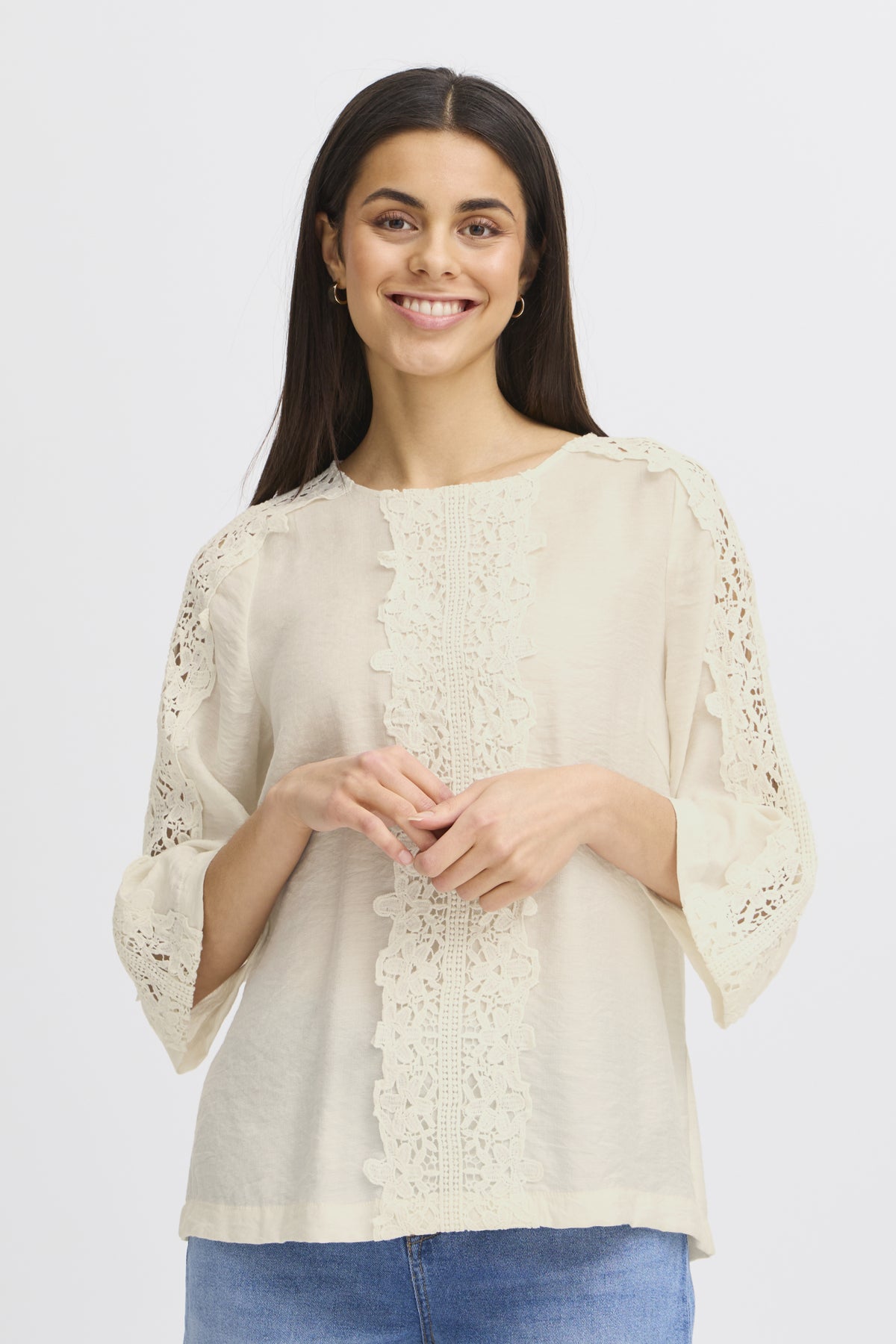 Fransa BLONDIE Collarless Long Sleeve Shirt - Whisper White