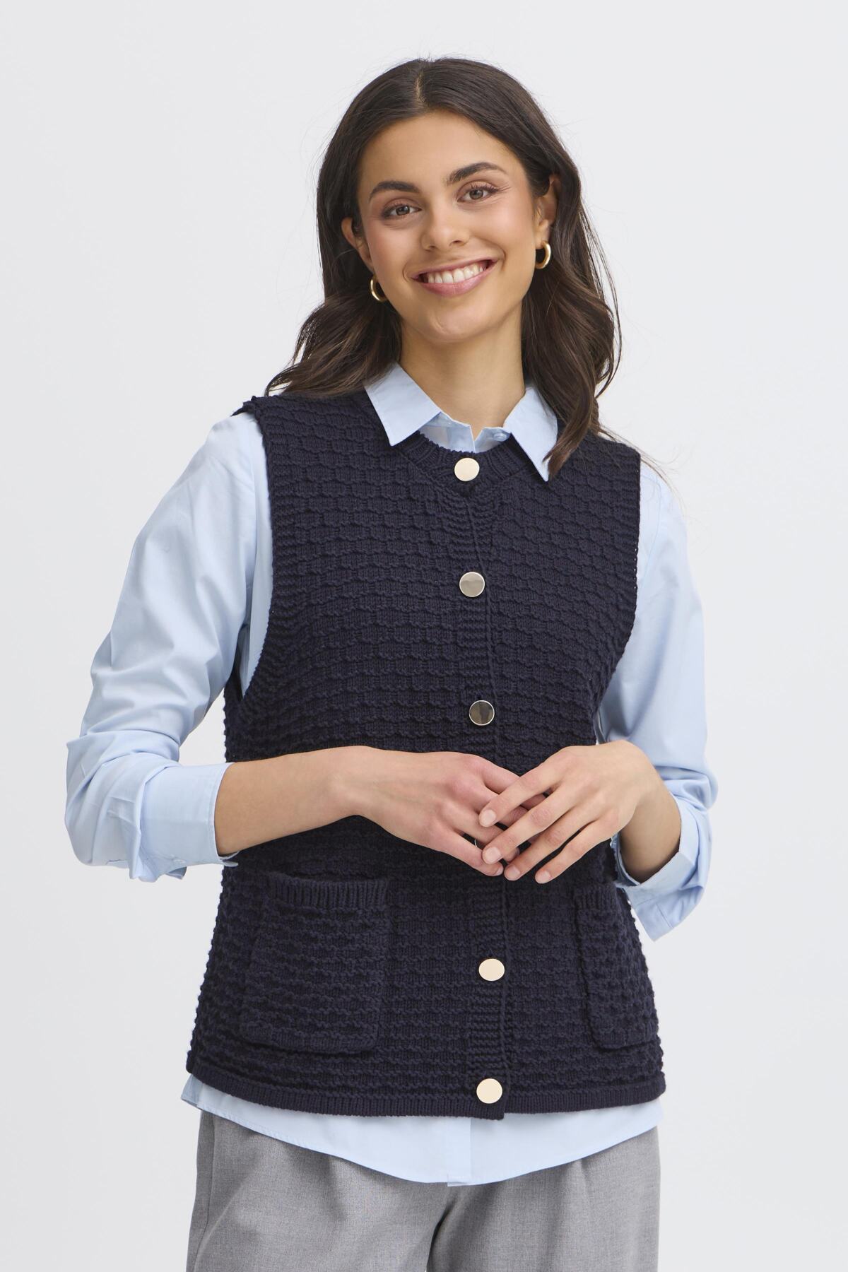 Fransa KENNA Knitted Waistcoat - Night Sky