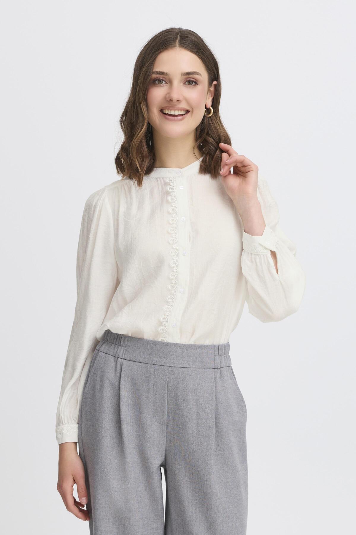 Fransa BLONDIE Long Sleeve Shirt - Whisper White